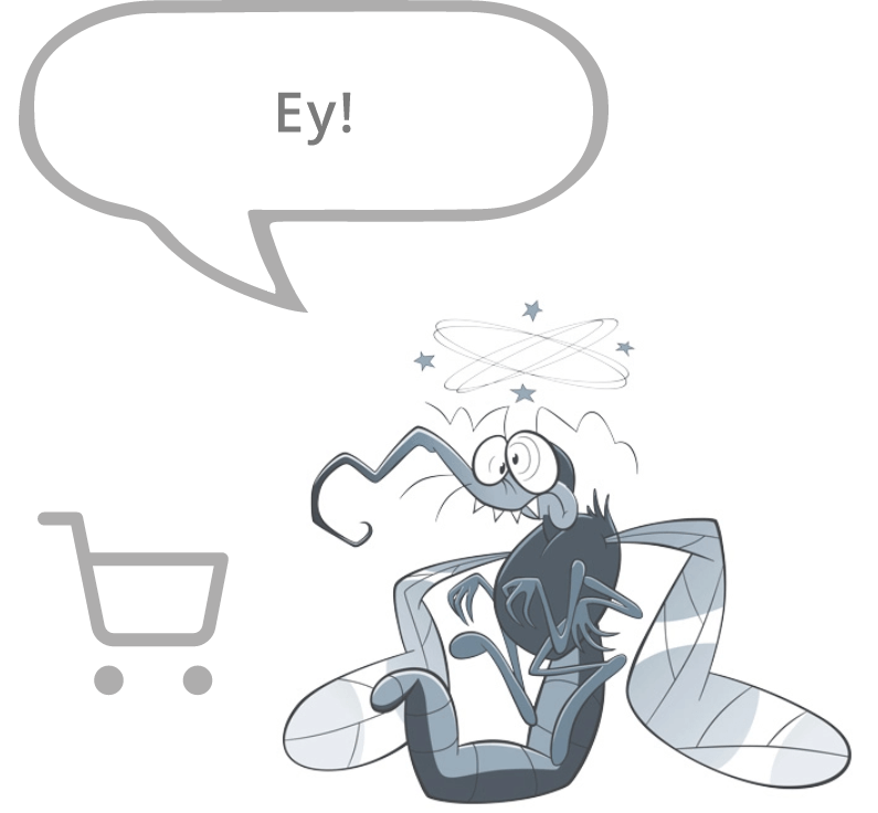 Grafik mit leerem Einkaufswagen ohne Fliegengitter und Fliege